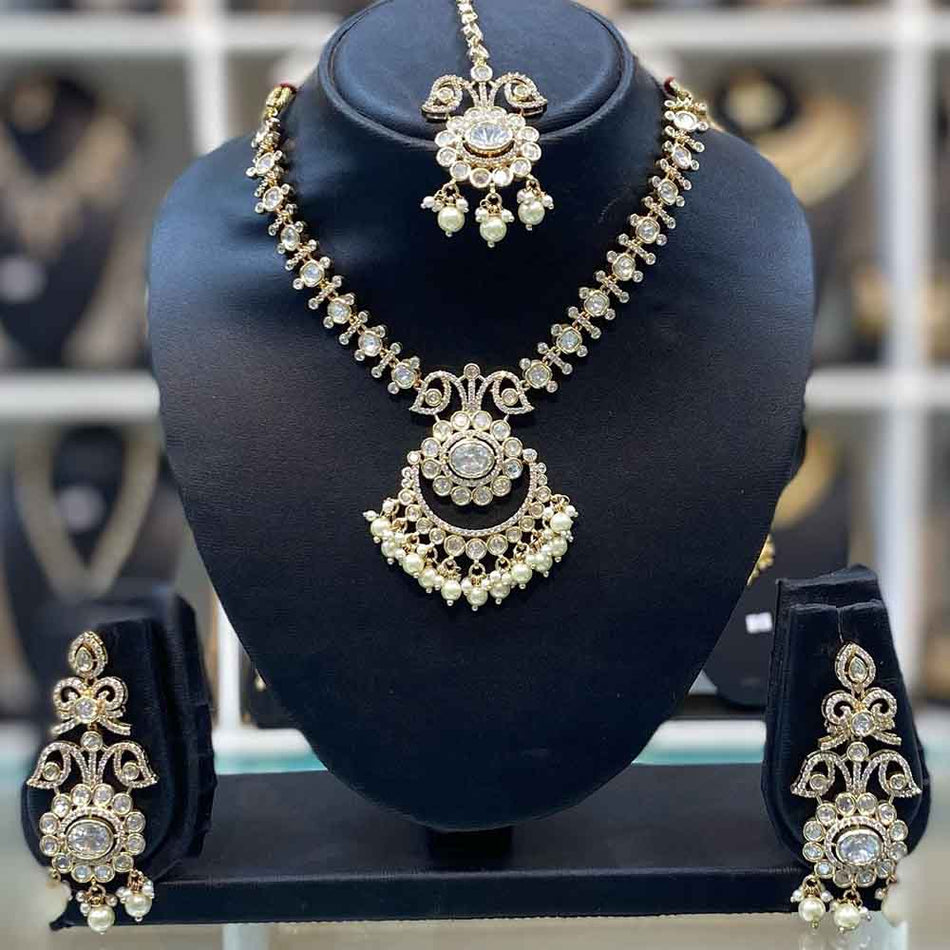 Kundan Necklace in Silver | Bridal Jewellery India