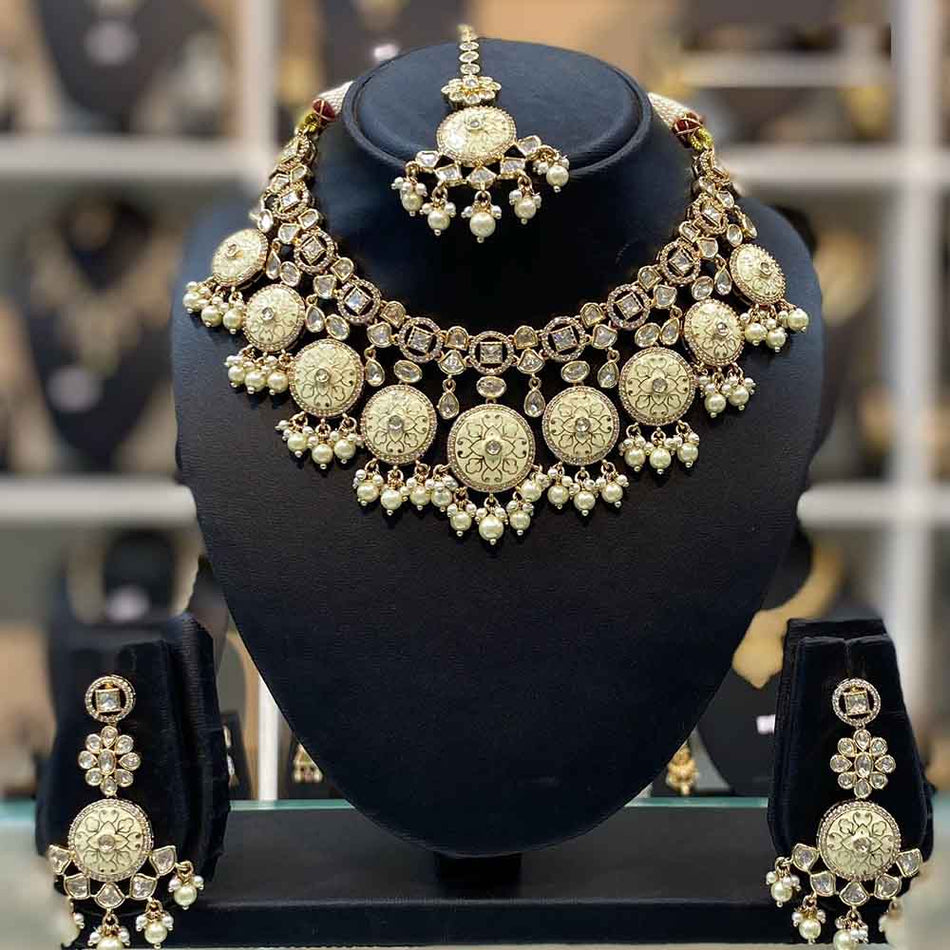 Meenakari Kundan Necklace in Gold Plated   Silver | Bridal Jewellery India