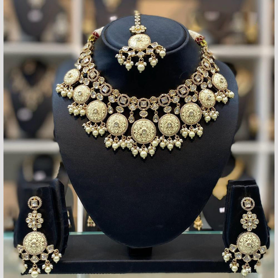 Kundan Necklace in Gold Plated with Polki Beads | Bridal Jewellery India