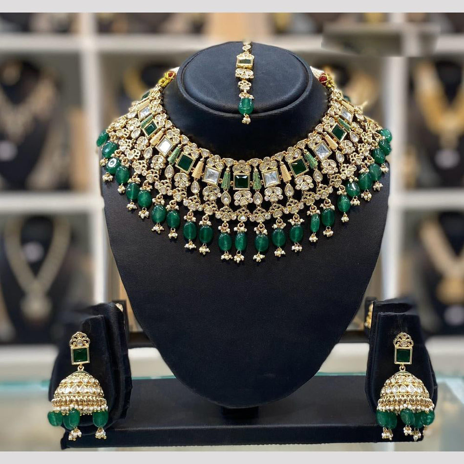 Kundan Necklace in Gold Plated with Polki Stones | Bridal Jewellery India