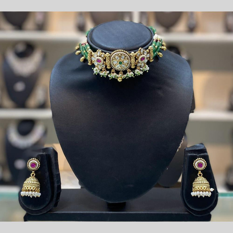 Rose Gold Plated Pota Stone Choker Necklace | Bridal Jewellery India