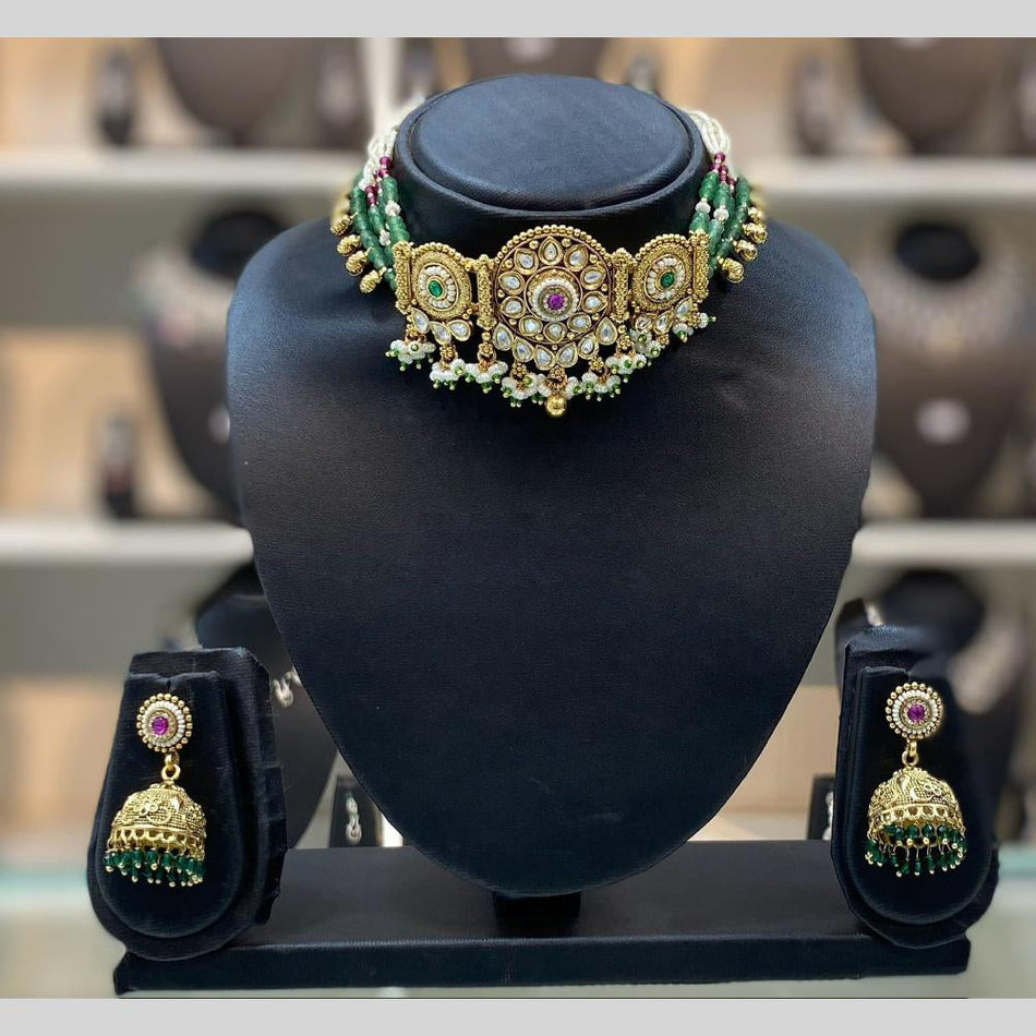 Rose Gold Plated Pota Stone Choker Necklace | Bridal Jewellery India