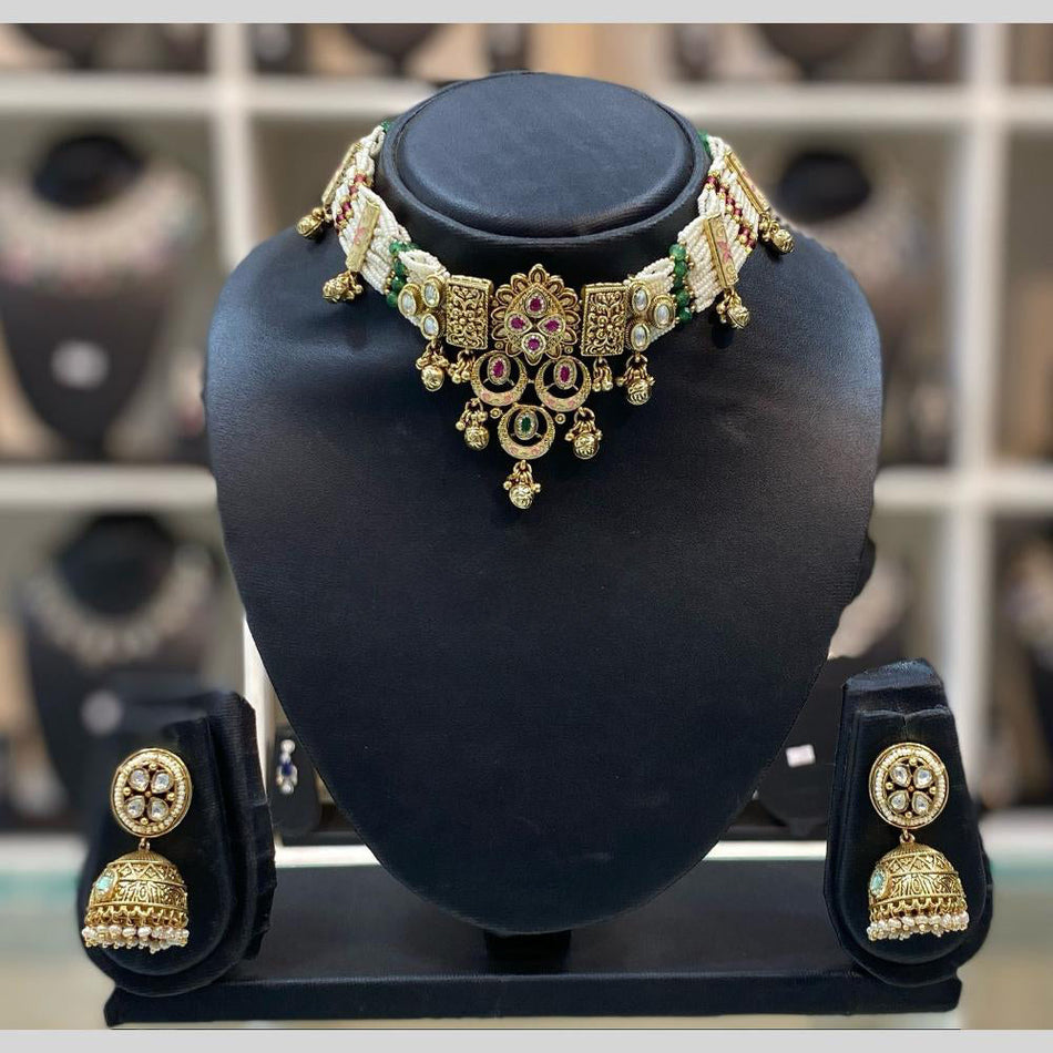 Rose Gold Plated Kundan Choker Necklace for Bridal Wear | Bridal Jewellery India