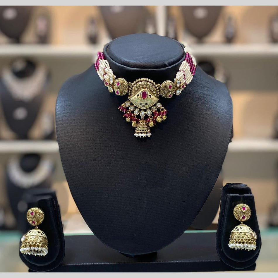 Meenakari Choker Necklace in Gold Tone | Bridal Jewellery India