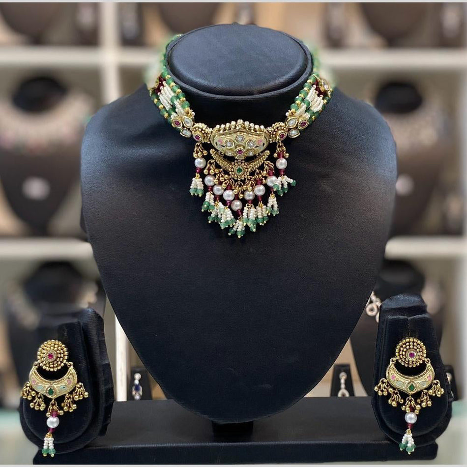 Meenakari Choker Necklace in Gold Plated | Bridal Jewellery India