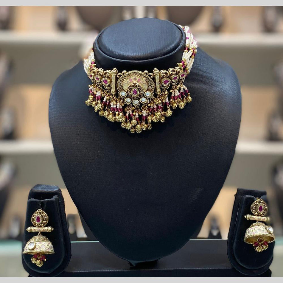 Meenakari Choker Necklace in Gold Tone | Bridal Jewellery India