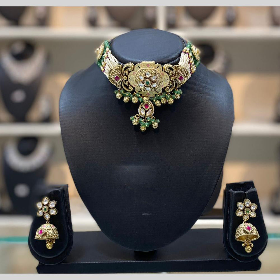 Meenakari Choker Necklace in Gold Tone | Bridal Jewellery India