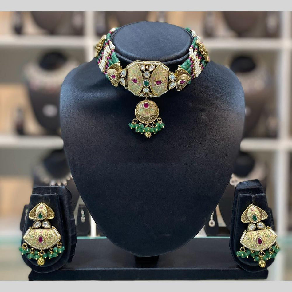 Meenakari Choker Necklace in Gold Plated | Bridal Jewellery India