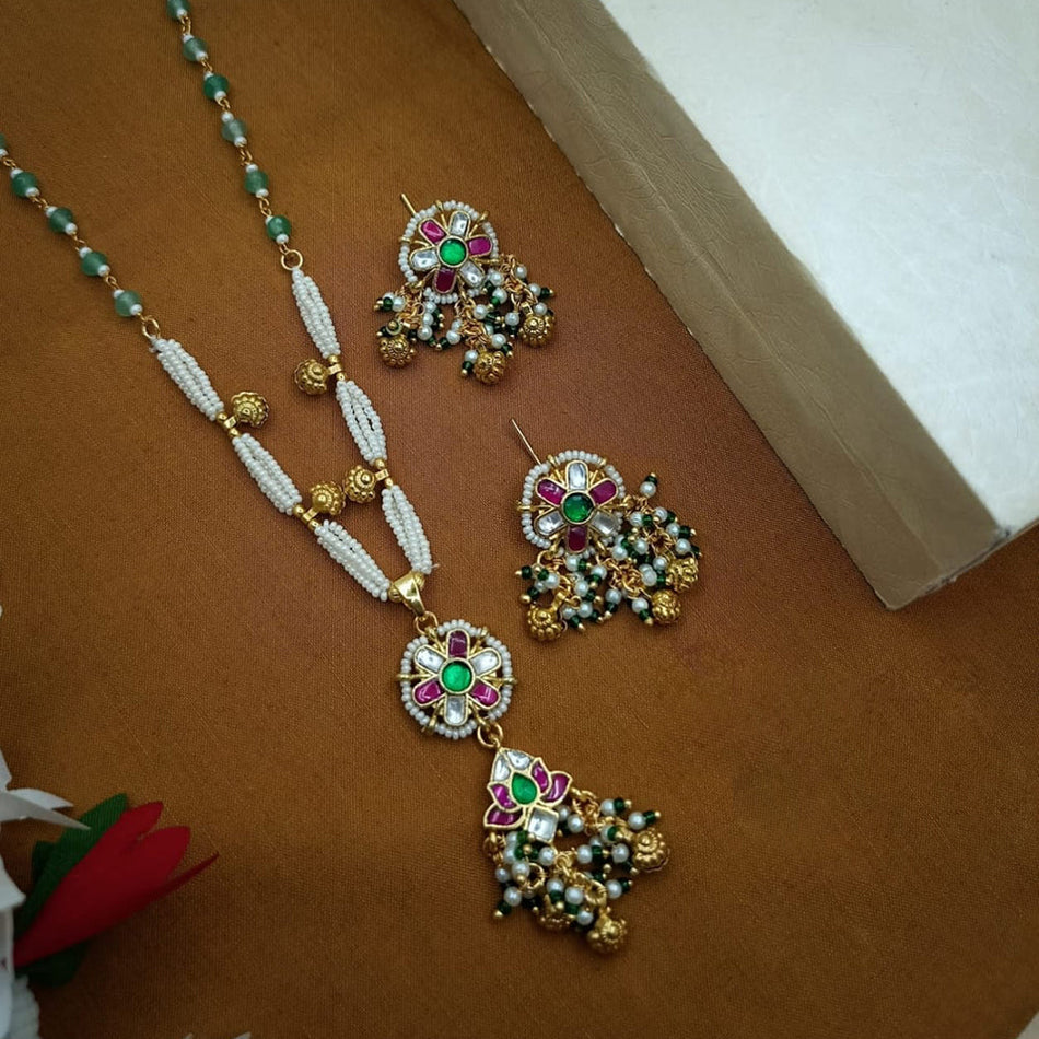 Meenakari Long Necklace in Gold Plated Silver with Stones | Bridal Jewellery India