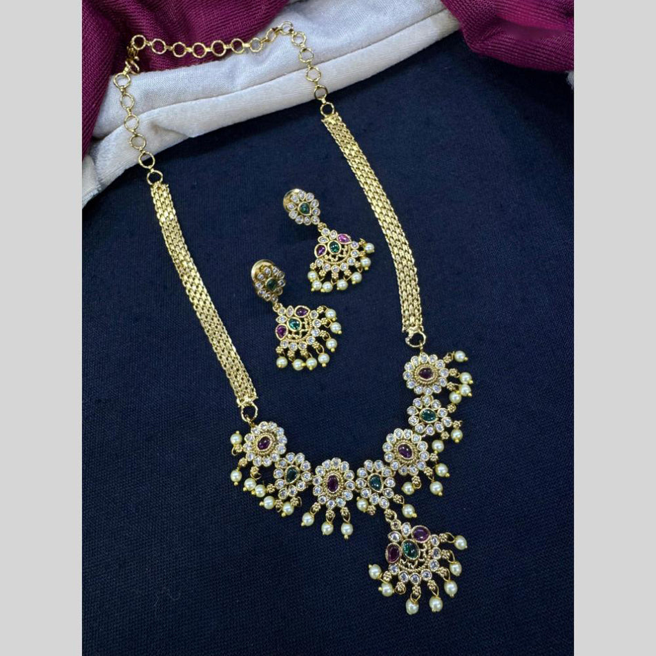 Pota Stone Pearl Necklace in White Gold Plated | Bridal Jewellery India