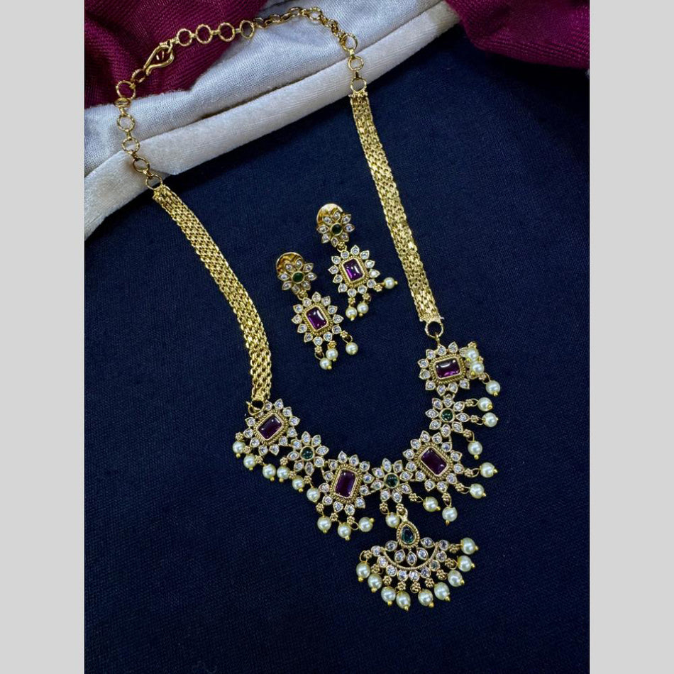 Pota Stone and Pearl Necklace in Sterling Silver | Bridal Jewellery India