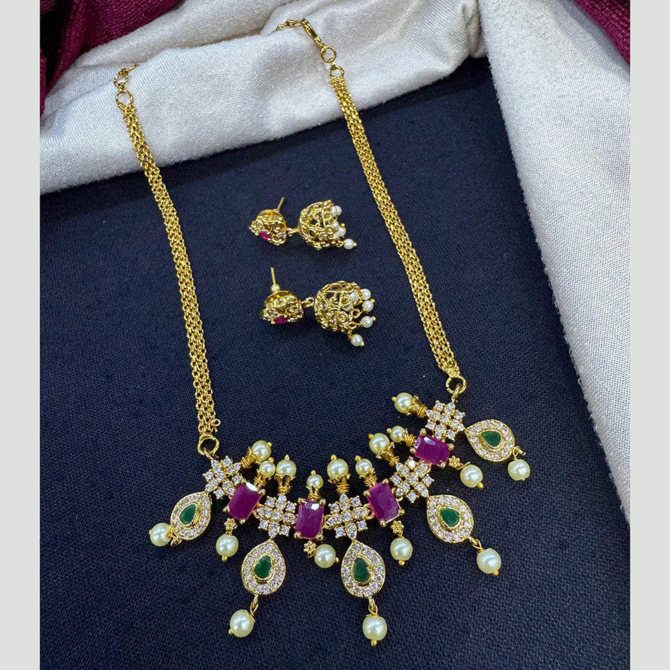 Pendant in Gold Plated with Austrian Stone Pearl | Bridal Jewellery India