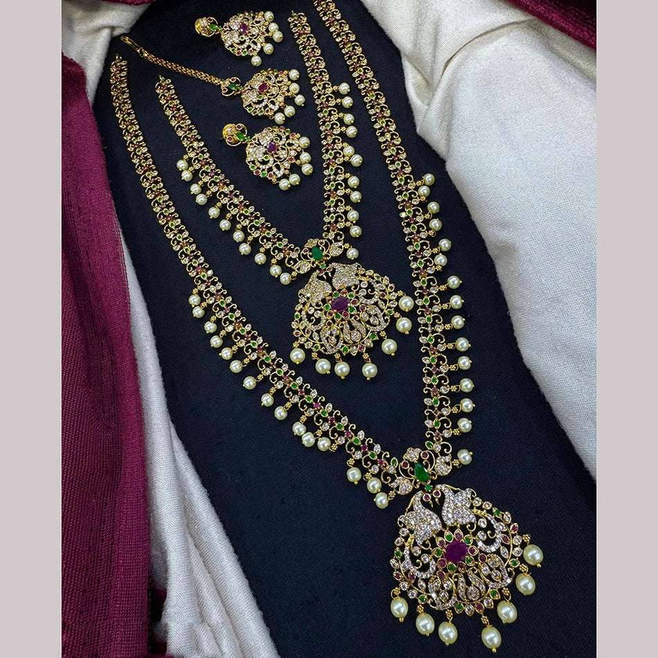 Imperial Gold Plated Necklace with Australian Stones and Pearls | Bridal Jewellery India