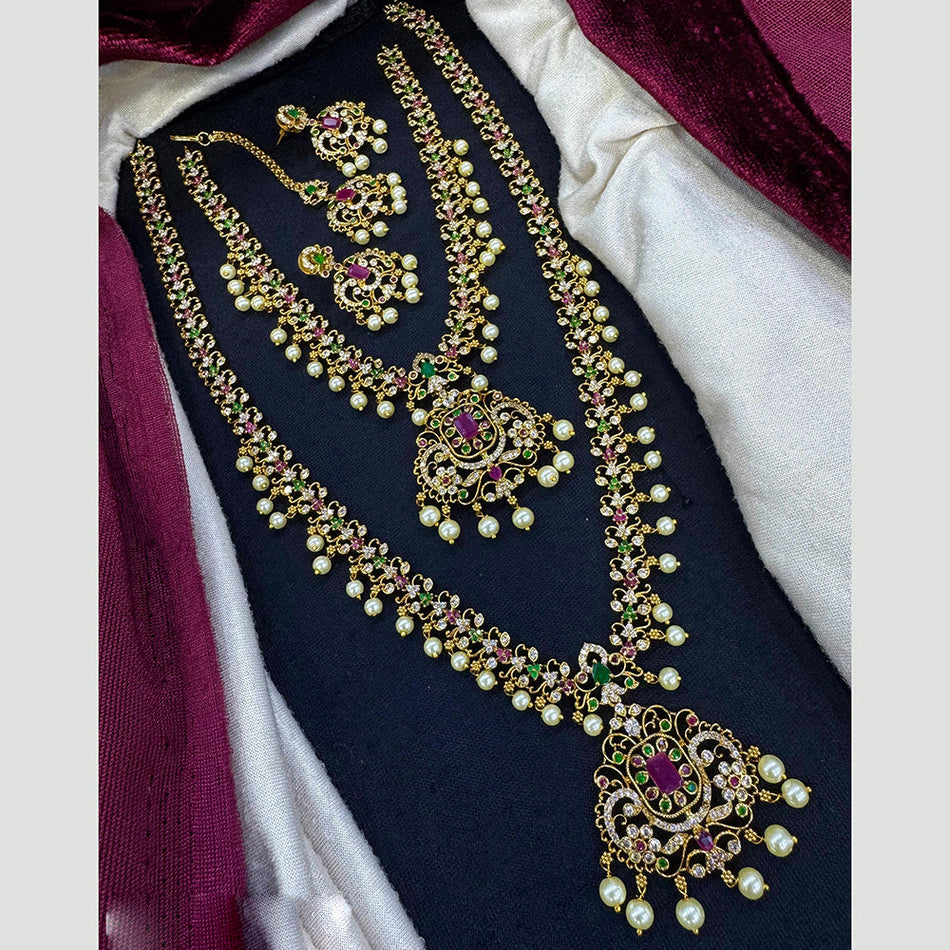Queen Lines in Rose Gold Plated Double Pearl Necklace | Bridal Jewellery India