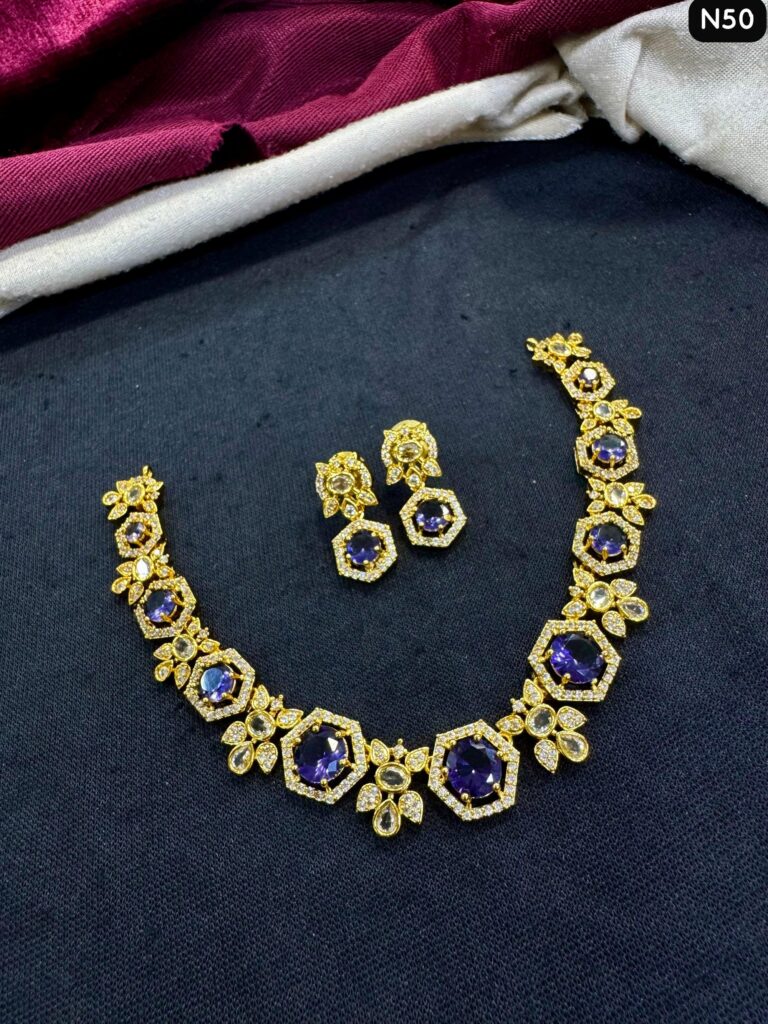 Elegant Rose Gold Plated Necklace with Austrian Stones | Bridal Jewellery India