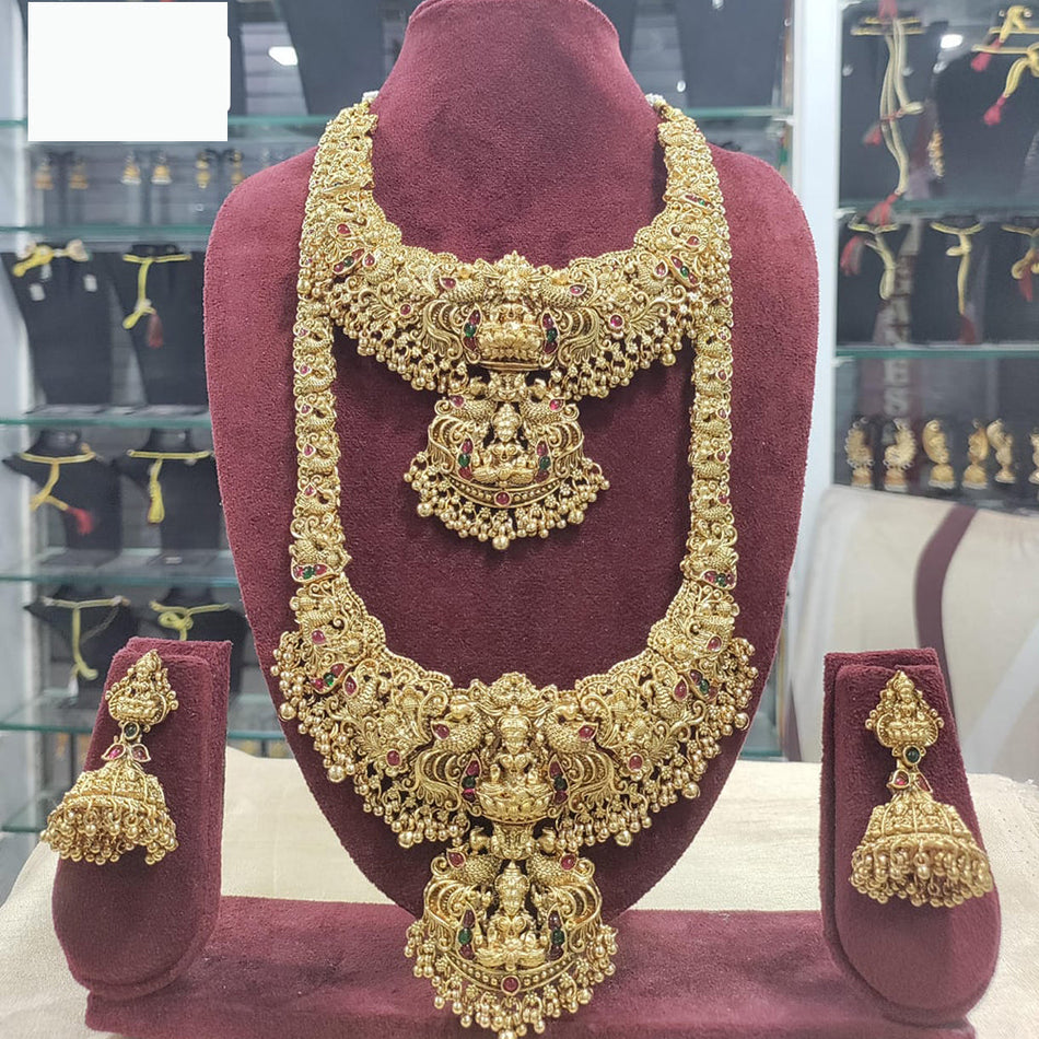 Ethnic Temple Necklace in Gold Tone | Bridal Jewellery India