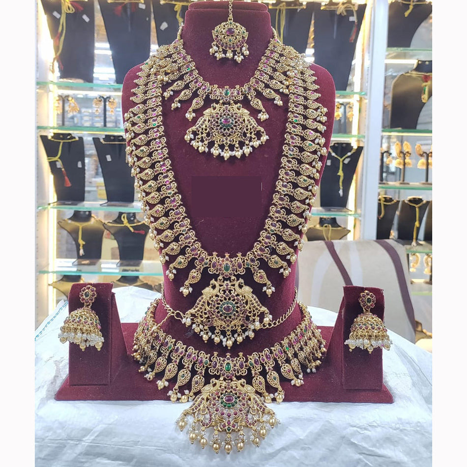 Divine Beauty  Gold Plated Pota Necklace Set | Bridal Jewellery India