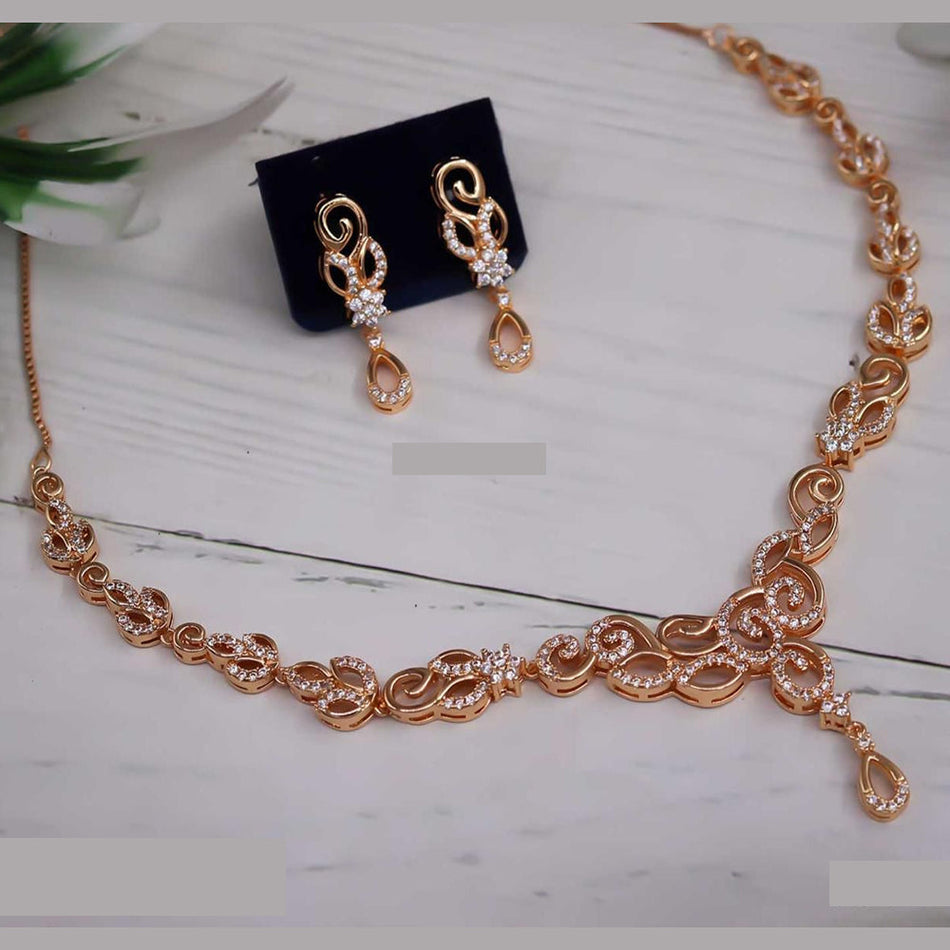 Dazzling Austrian Stone Necklace in Rose Gold Plated | Bridal Jewellery India