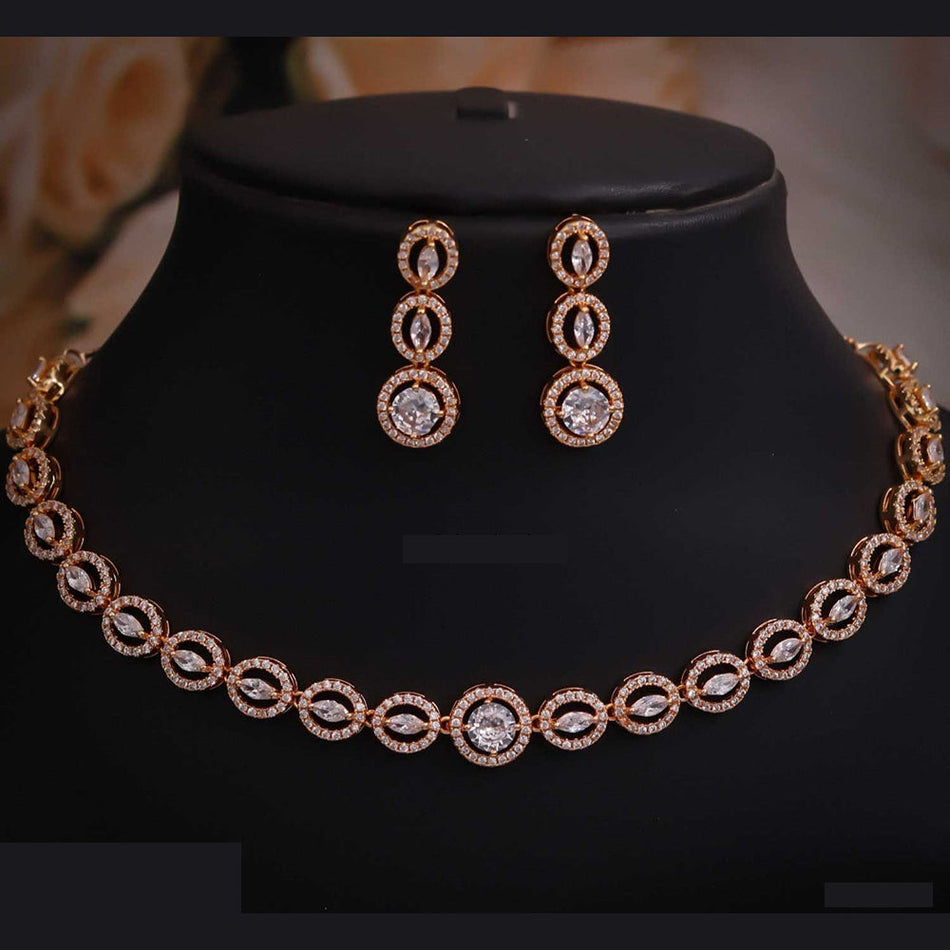 Rose Gold Plated Princess Cut Necklace Set for Parties | Bridal Jewellery India