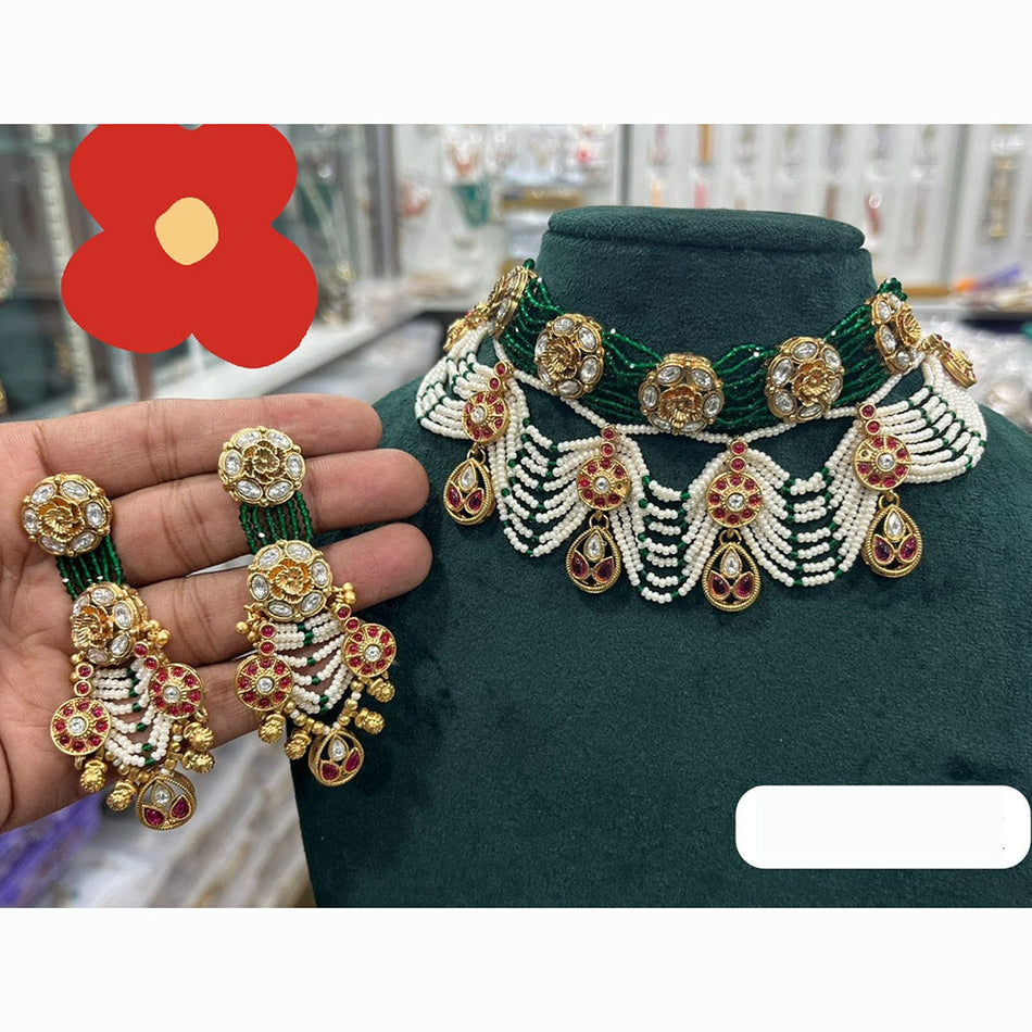 Pota Stone and Pearl Necklace in Sterling Silver | Bridal Jewellery India