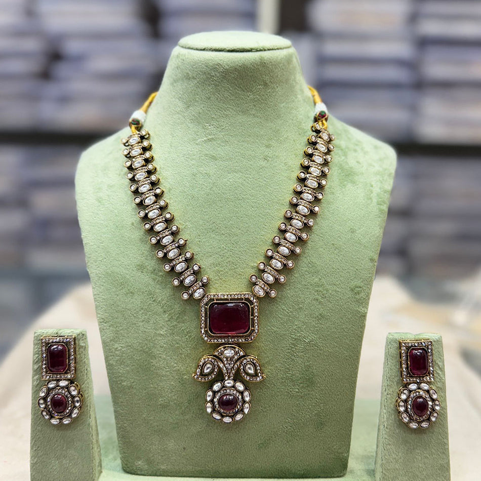 Kundan Stone Necklace in Oxidised Silver | Bridal Jewellery India