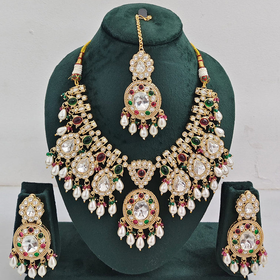 Kundan Necklace in Gold Plated with Pearls | Bridal Jewellery India