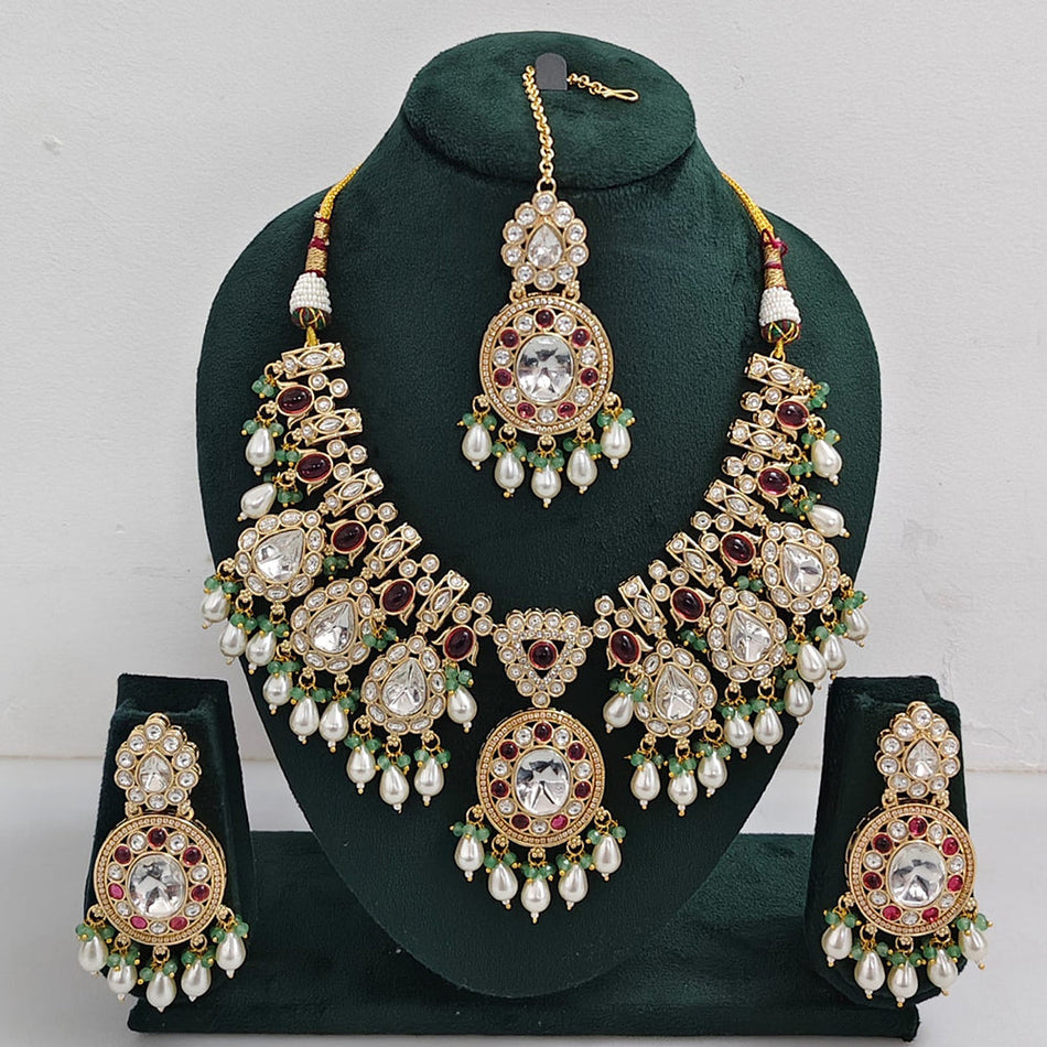Kundan Necklace in Gold Plated with Pearls | Bridal Jewellery India