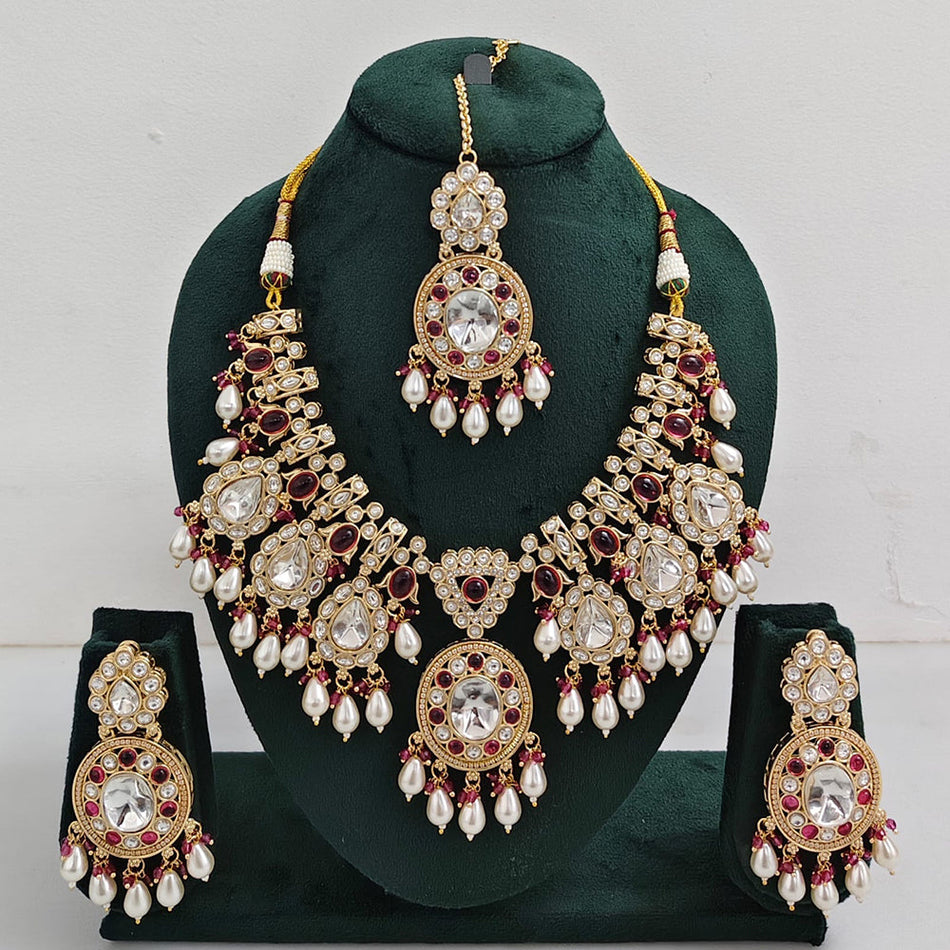Kundan Necklace in Silver with Pearls | Bridal Jewellery India