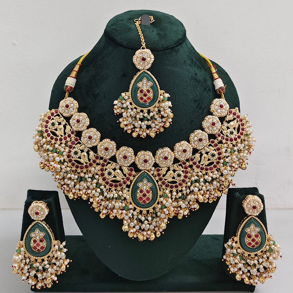 Pota Stone Necklace in Rose Gold Plated | Bridal Jewellery India