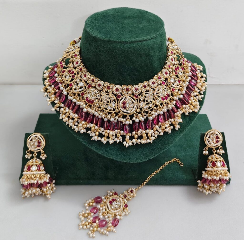 Kundan Necklace in Gold Plated with Pearls | Bridal Jewellery India