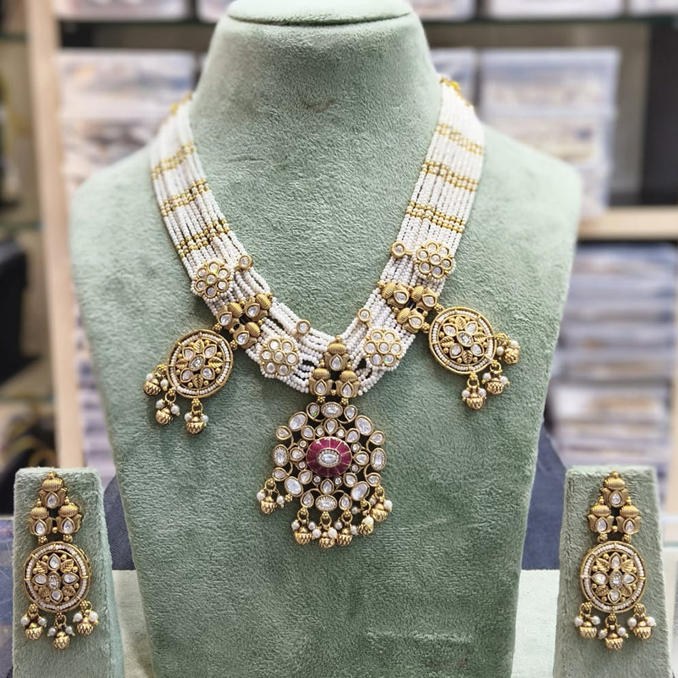 Pota Stone Necklace in Gold Tone | Bridal Jewellery India