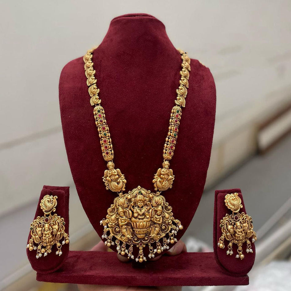 Gold Plated Temple Pota Necklace with Pearls | Bridal Jewellery India