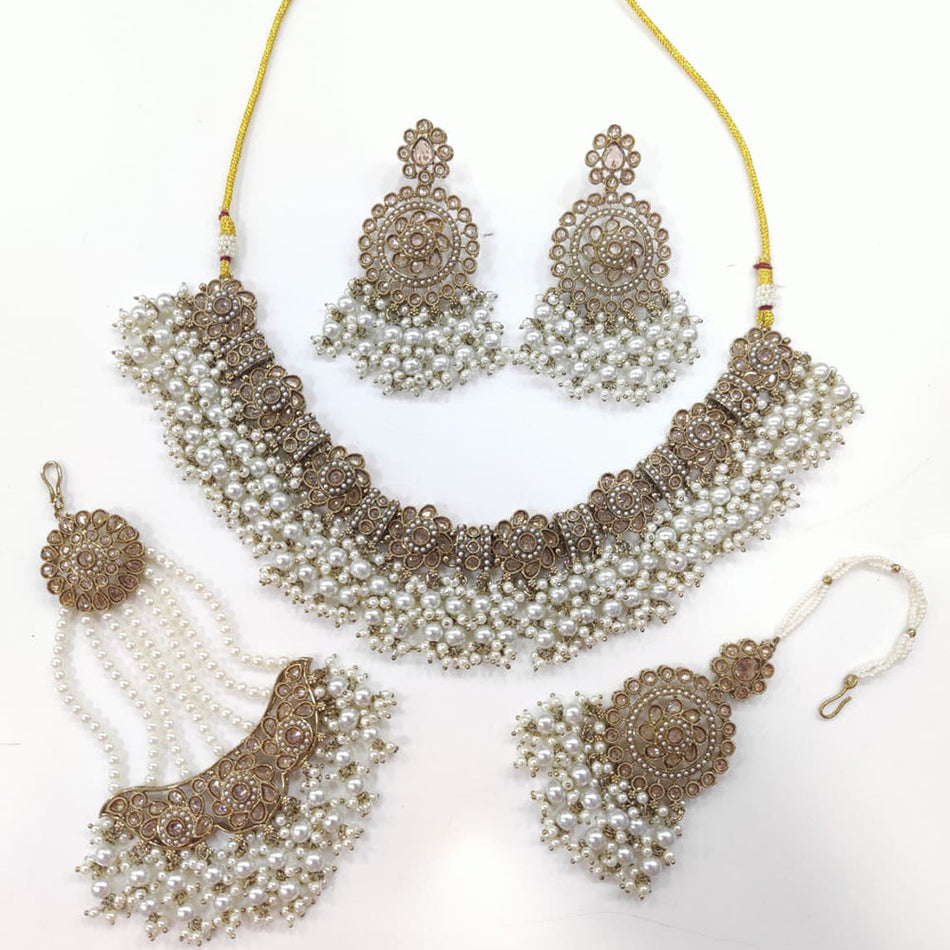 Crystal Pearl Necklace Set in Sterling Silver | Bridal Jewellery India