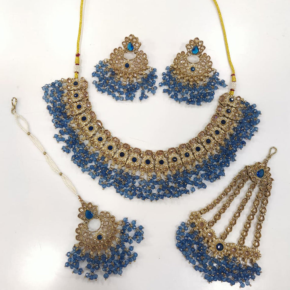 Crystal Pearl Necklace Set in White Gold Plated | Bridal Jewellery India