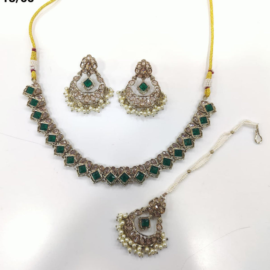 Crystal Pearl Necklace Set in White Gold Plated | Bridal Jewellery India