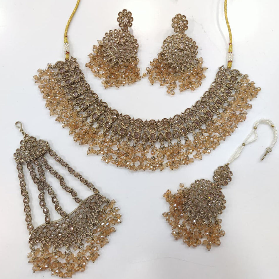 Crystal Pearl Necklace in White Gold Plated | Bridal Jewellery India