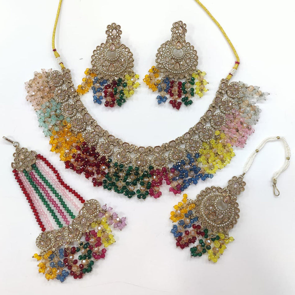 Crystal Pearl Necklace Set in Gold Tone | Bridal Jewellery India