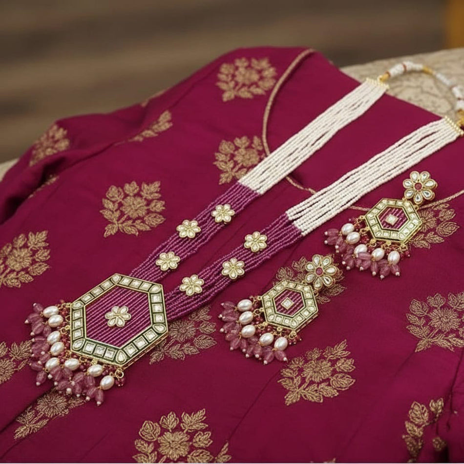Crystal Pearl Necklace in Sterling Silver | Bridal Jewellery India