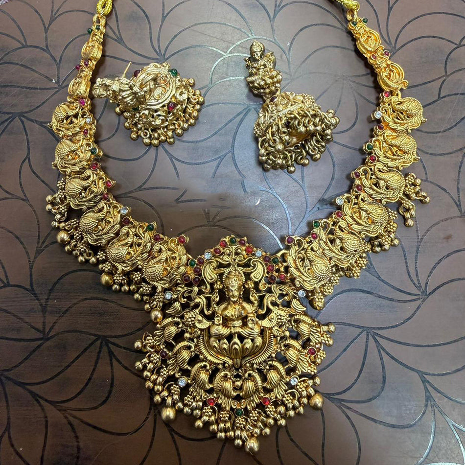 Gold Plated South Indian Temple Pota Necklace Set | Bridal Jewellery India