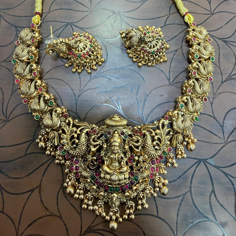 Gold Plated Pota Necklace with Temple Design | Bridal Jewellery India