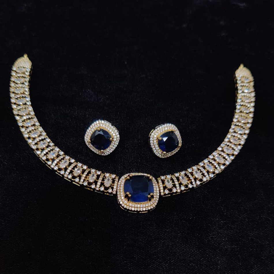 Glamorous American Diamond Rose Gold Plated Necklace Set | Bridal Jewellery India