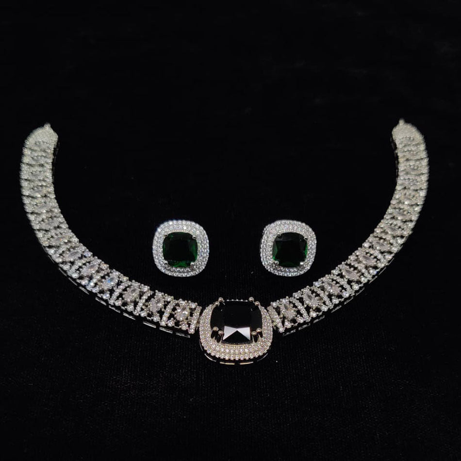 Glorious American Diamond Necklace in 18K Gold Plated | Bridal Jewellery India