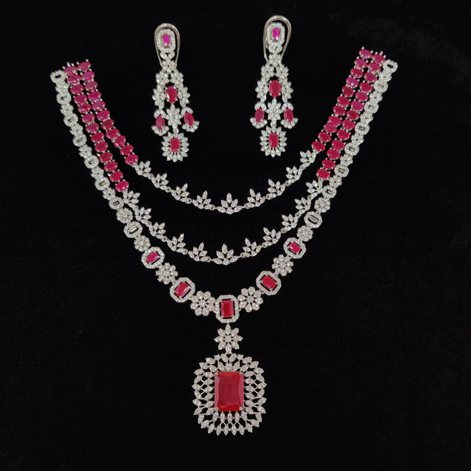 Glamorous American Diamond Necklace in 18K Gold Plated | Bridal Jewellery India