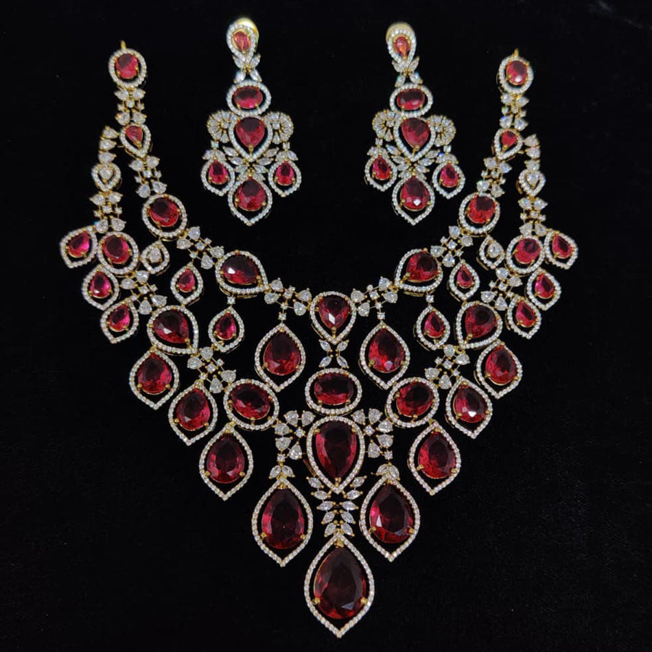 Glamorous American Diamond Necklace in 14K Gold Plated | Bridal Jewellery India