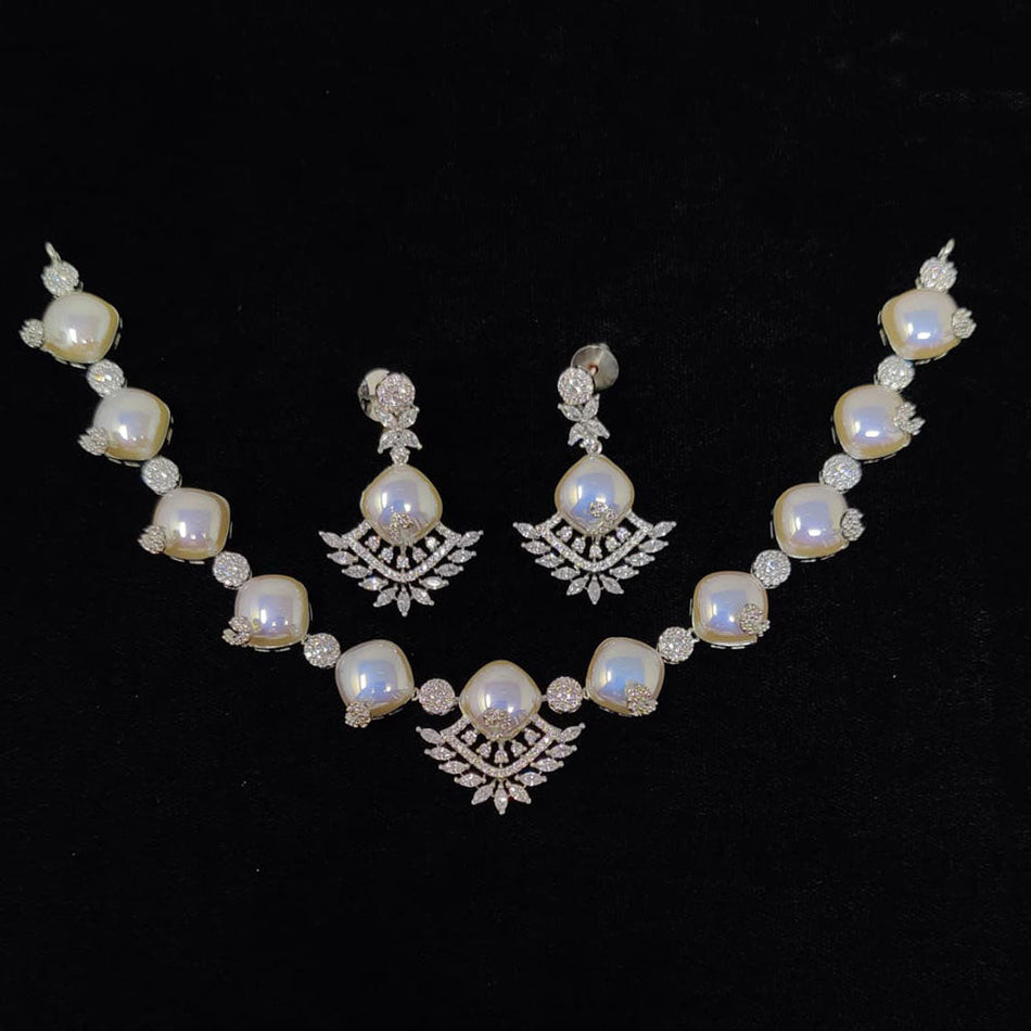 Royal Austrian Stone Necklace in White Gold Plated | Bridal Jewellery India