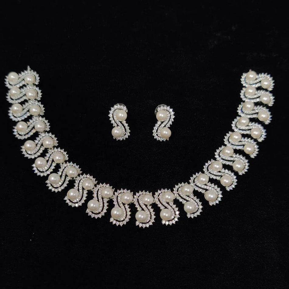Royal Austrian Stone Necklace in Pearl | Bridal Jewellery India