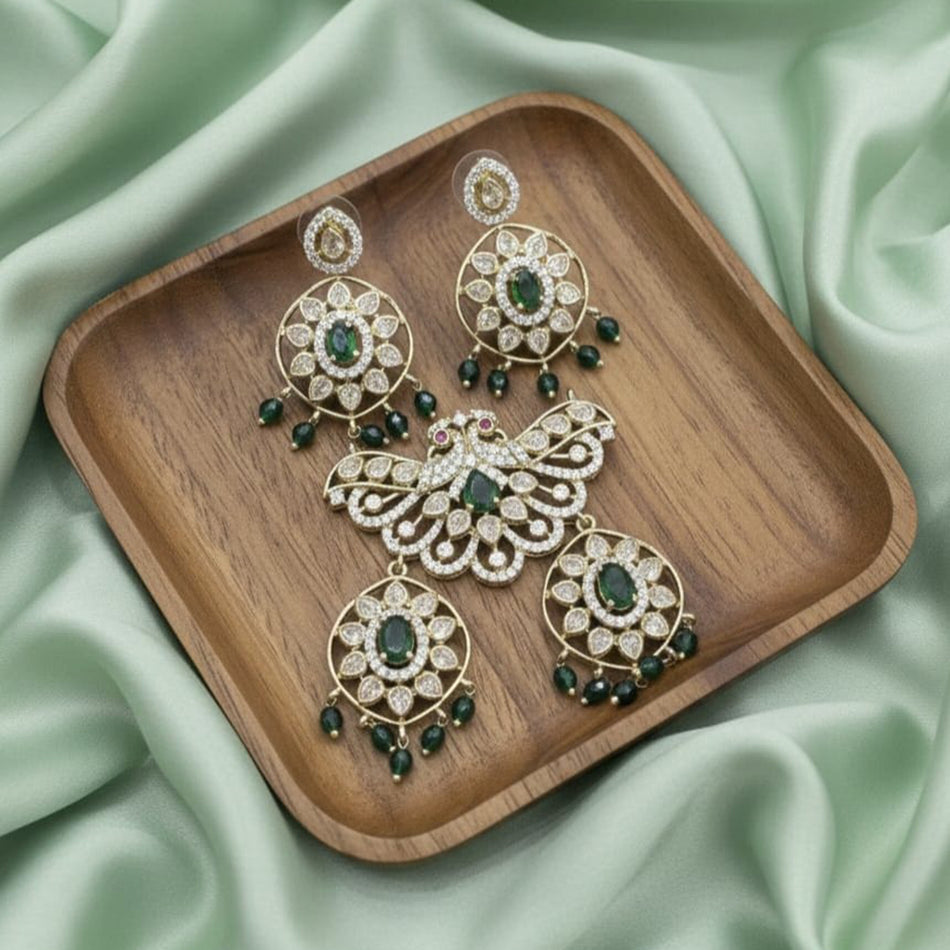 American Diamond Rose Gold Plated Necklace Set | Bridal Jewellery India