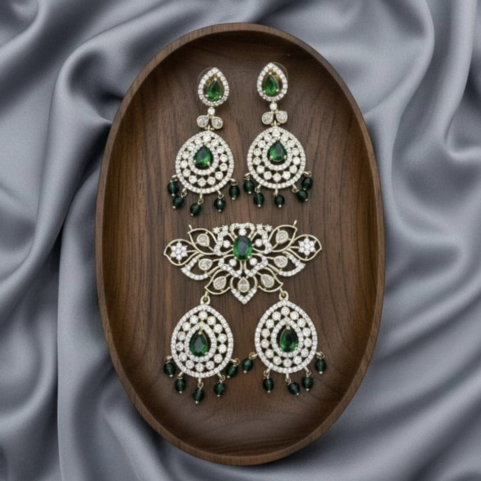 American Diamond Rose Gold Plated Pendant Set | Bridal Jewellery India