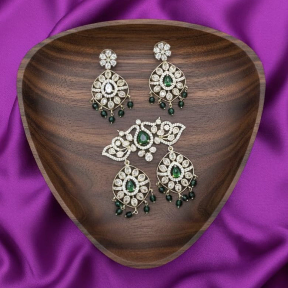 American Diamond Rose Gold Plated Necklace Set | Bridal Jewellery India