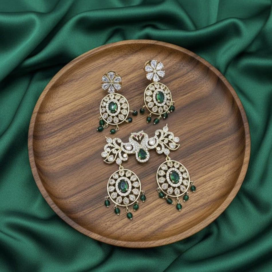 American Diamond Rose Gold Plated Pendant Set | Bridal Jewellery India